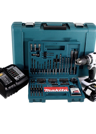 Makita DHP 453 SFTK W Akku Schlagbohrschrauber 18V 42Nm + 1x Akku 3,0Ah + Ladegerät + 100 tlg. Bit Bohrer Set + Koffer