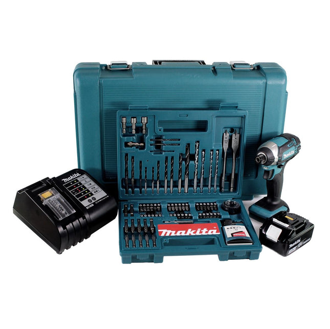 Makita DTD 152 SFK akumulatorowy klucz udarowy 18V 165Nm 1/4" + 1x akumulator 3,0Ah + ładowarka + 100 szt. zestaw wierteł + walizka
