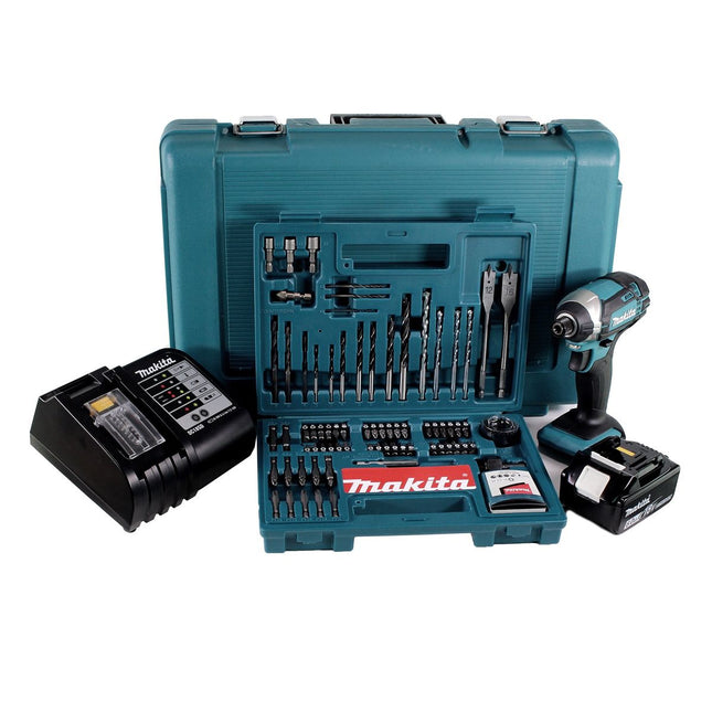 Makita DTD 152 SGK akumulatorowy klucz udarowy 18V 165Nm 1/4" + 1x akumulator 6,0Ah + ładowarka + 100 szt. zestaw wierteł + walizka