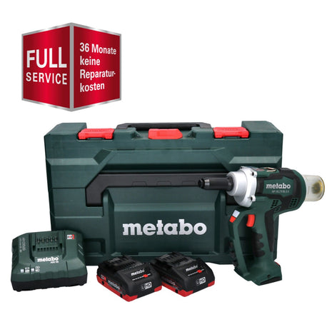 GRATIS 3 Jahre Full Service Rundum Schutz Metabo NP 18 LTX BL 5.0 Akku Blindnietpistole 18 V 10 kN Brushless + 2x LiHD Akku 4,0 Ah + Ladegerät + metaBOX