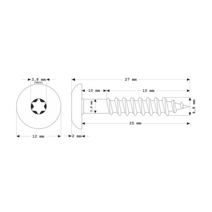 Meisterling Fassaden Schrauben 4,8x25 mm 100 Stück ( 010020000011 ) 12 mm Flachkopf anthrazit mit Torx Teilgewinde V2A Edelstahl