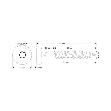 Meisterling Fassadenschrauben 4,8x38 mm 100 Stück ( 010020000211 ) 12 mm Flachkopf anthrazit mit Torx Teilgewinde V2A Edelstahl