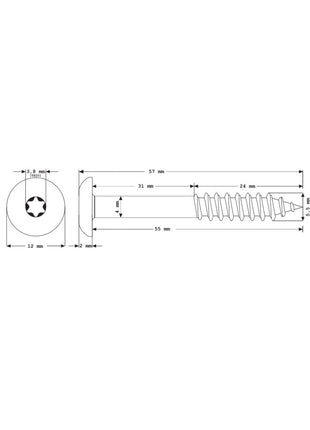 Meisterling Fassadenschrauben 5,5x55 mm 100 Stück ( 010030000431 ) 12 mm Flachkopf dunkelgrau mit Torx Teilgewinde V4A Edelstahl