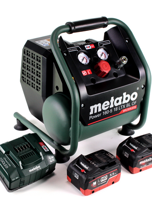 Metabo Power 160-5 18 LTX BL OF compresseur sans fil 18 V 8,0 bar sans brosse + 2x batterie LiHD 5,5 Ah + chargeur