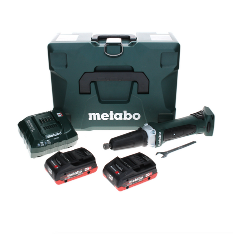 Metabo GA 18 LTX amoladora recta a batería 18 V + 2x batería LiHD 4,0 Ah + cargador + MetaLoc