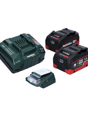 Metabo PA 14.4-18 LED-USB Akku Power Adapter Basis Set mit 2x LiHD Akku 5,5 Ah + Ladegerät ASC145