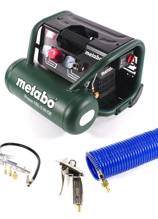 Compresor Metabo Power 180-5 W OF 8 bar 1,1 kW + manguera espiral 7,5 m + pistola de soplado + inflador de neumáticos