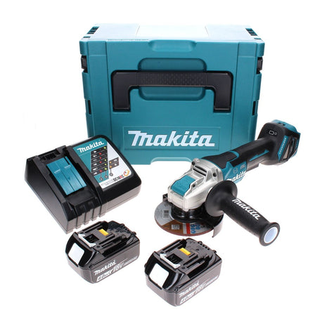 Makita DGA 519 RMJ akumulatorowa szlifierka kątowa 18 V 125 mm bezszczotkowa X-Lock + 2x akumulator 4,0 Ah + ładowarka + Makpac