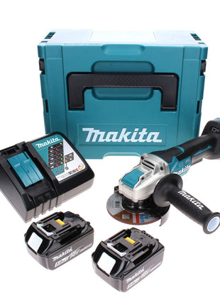 Makita DGA 519 RTJ akumulatorowa szlifierka kątowa 18 V 125 mm bezszczotkowa X-Lock + 2x akumulator 5,0 Ah + ładowarka + Makpac