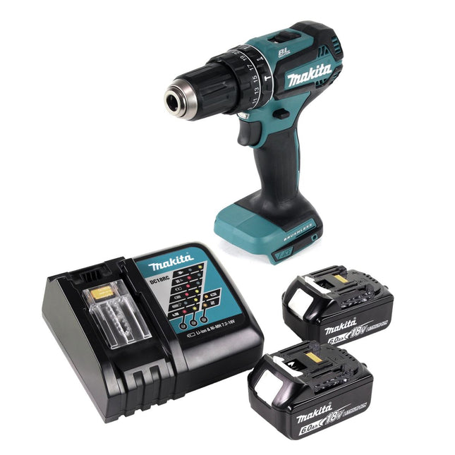 Makita DHP 485 RG akumulatorowa wiertarko-wkrętarka udarowa 18 V 50 Nm bezszczotkowa + 2x akumulator 6,0 Ah + ładowarka