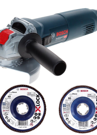 Bosch GWX 10-125 Amoladora angular profesional 1000 W 125 mm X-Lock + disco de láminas X571 K80 + disco de láminas X571 K40