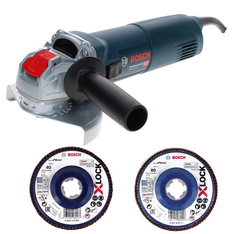 Bosch GWX 10-125 Professional Winkelschleifer 1000 W 125 mm X-Lock + Fächerschleifscheibe X571 K80 + Fächerschleifscheibe X571 K40