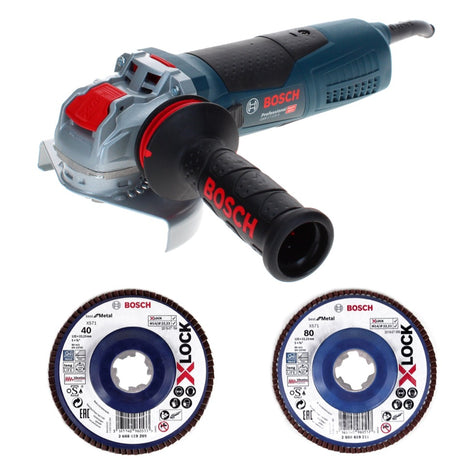 Bosch GWX 17-125 S Amoladora angular profesional 1700 W 125 mm X-Lock + disco de láminas X571 K40 + disco de láminas X571 K80