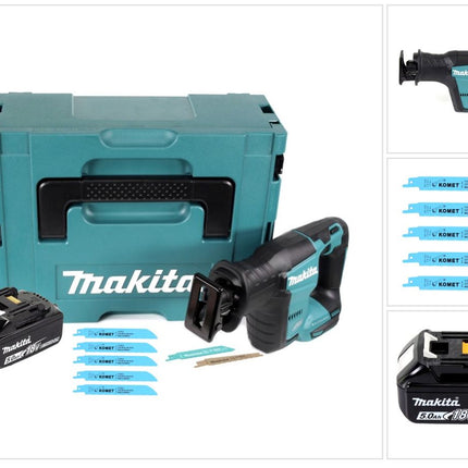Makita DJR 188 T1J Akku Reciprosäge 18 V Brushless + 1x Akku 5,0 Ah + 5x Sägeblatt Metal Wood + Makpac - ohne Ladegerät - Toolbrothers