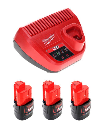 Kit de inicio de batería Milwaukee de 12 V con 3 baterías de 1,5 Ah + cargador M12 C12C