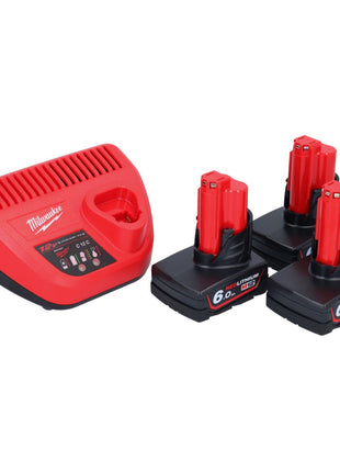 Milwaukee M12 NRG-603 Starter Set 3x 12 V 6,0 Ah Li-Ion Akku + C12 C Ladegerät - Toolbrothers