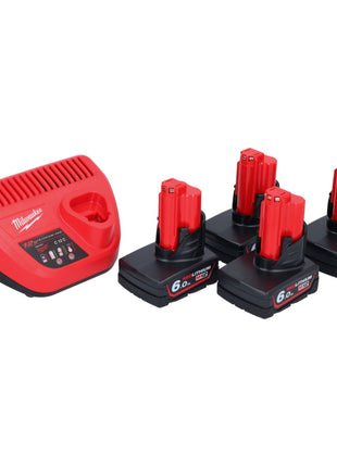 Milwaukee M12 NRG-604 Starter Set 4x 12 V 6,0 Ah Li-Ion Akku + C12 C Ladegerät - Toolbrothers