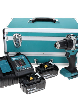 Makita DDF 484 SMTX taladro atornillador inalámbrico 18 V 54 Nm sin escobillas + 2x baterías 4,0 Ah + cargador + juego de brocas de 70 piezas + maletín de aluminio TX