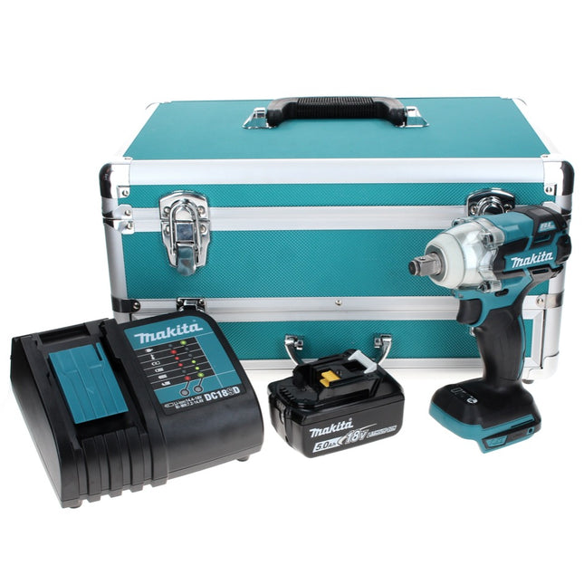 Makita DTW 285 ST1TX Akku Schlagschrauber 18 V 280 Nm 1/2" Brushless + 1x Akku 5,0 Ah + Ladegerät + 70 tlg. Bit Bohrer Set + TX Alu Koffer