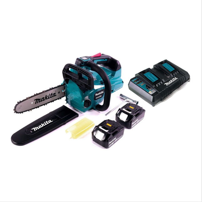 Makita DUC 256 PF Akumulatorowa pilarka łańcuchowa 36 V ( 2x 18 V ) Bezszczotkowa 25 cm + 2x akumulator 3,0 Ah + podwójna ładowarka