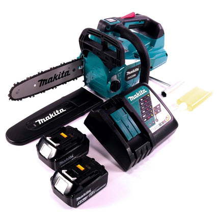 Makita DUC 256 RT akumulatorowa pilarka łańcuchowa 36 V (2x 18 V) bezszczotkowa 25 cm + 2x akumulator 5,0 Ah + ładowarka