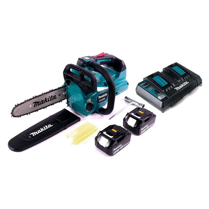 Makita DUC 256 PT akumulatorowa pilarka łańcuchowa 36 V ( 2x 18 V ) bezszczotkowa 25 cm + 2x akumulator 5,0 Ah + podwójna ładowarka