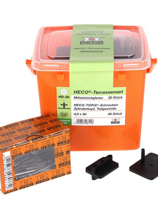 HECO Terrassengleiterset Mittelstück 30 tlg. ( 48715 ) mit HECO TOPIX 4,5 x 50 mm HD 20 Schrauben Set in Kunststoffbox - Toolbrothers