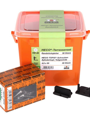 HECO Terrassengleiterset Randstück 30 tlg. ( 48717 ) mit HECO TOPIX 4,5 x 50 mm HD 20 Schrauben Set in Kunststoffbox