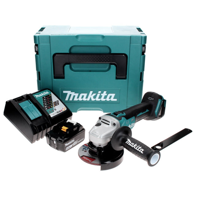 Makita DGA 506 RG1J Akumulatorowa szlifierka kątowa 18 V 125 mm bezszczotkowa + 1x akumulator 6,0 Ah + ładowarka + Makpac