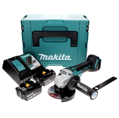 Makita DGA 506 RGJ akumulatorowa szlifierka kątowa 18 V 125 mm bezszczotkowa + 2x akumulator 6,0 Ah + ładowarka + Makpac