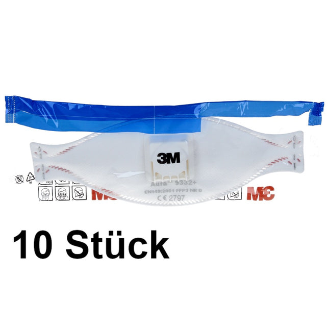 3M FFP3 Aura 9332+ Atemschutzmaske mit Ventil 10 Stück EN149:2001 FFP3 NR D für Dämmstoffe und Hartholz