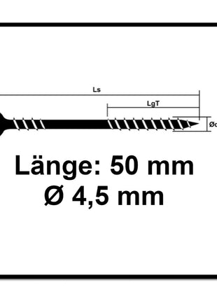 SPAX Fassadenschraube 4,5 x 50 mm 200 Stk. Edelstahl A2 ( 25470004505022 ) Fixiergewinde Mini Linsensenkkopf T-STAR Plus Torx T20 CUT