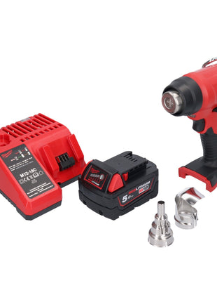 Milwaukee M18 BHG-501C Pistolet à air chaud sans fil 18 V 470 °C + 1x Batterie 5,0 Ah + Chargeur