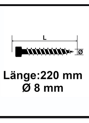 Tornillo SPAX IN.FORCE 8,0 x 220 mm 50 piezas Torx T-STAR Plus T40 (1221010802205) Broca WIROX CUT culata totalmente roscada.