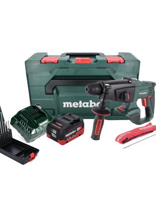 Metabo KHA 18 LTX Akku Kombihammer 18 V 2,2 J SDS Plus + 1x Akku 10,0 Ah + Ladegerät + 7 tlg. P4P SDS plus Steinbohrer Set + metaBOX