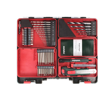 Metabo PowerMaxx BS Basic Set akumulatorowa wiertarko-wkrętarka 10,8 V 34 Nm + 2x akumulator 2,0 Ah + ładowarka + 64-częściowy zestaw wierteł + walizka ( 600080880 )