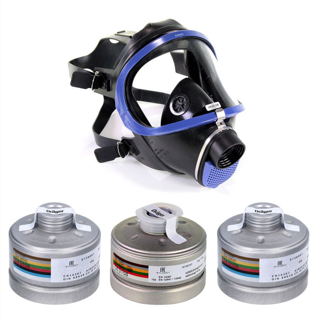 Dräger X-plore 6300 Atemschutzvollmaske ( R55800 ) EN 148-1 / EN 136 Klasse 2 + X-plore Rd40 Atemschutzfilter A2B2E2K2 Hg P3 R D ( 6738797 ) + 2x X-plore Rd40 Atemschutzfilter A1B2E2K1 Hg CO NO-P3 RD ( 6738801 )
