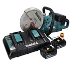 Makita DCE 090 PM2X1 amoladora de corte a batería 36 V (2x 18 V) 230 mm sin escobillas + 2x batería 4,0 Ah + doble cargador