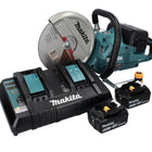 Makita DCE 090 PT2X1 Akku Trennschleifer 36 V ( 2x 18 V ) 230 mm Brushless + 2x Akku 5,0 Ah + Doppelladegerät