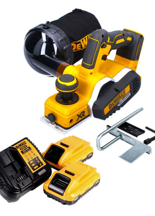 Cepilladora a batería DeWalt DCP 580 L2 18 V 82 mm sin escobillas + bolsa para el polvo DWV 9390 + 2x baterías 3,0 Ah + cargador