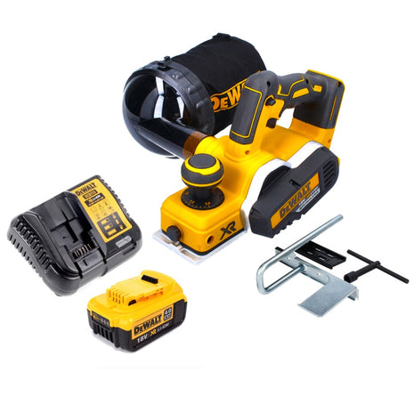 Cepilladora a batería DeWalt DCP 580 M1 18 V 82 mm sin escobillas + bolsa para el polvo DWV 9390 + 1x batería 4,0 Ah + cargador