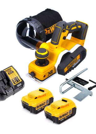 Cepilladora a batería DeWalt DCP 580 M2 18 V 82 mm sin escobillas + bolsa para el polvo DWV 9390 + 2x baterías 4,0 Ah + cargador