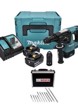 Makita DHR 243 RFJ Akku Bohrhammer 18 V 2,0 J SDS plus Brushless + 2x Akku 3,0 Ah + Ladegerät + 11 tlg. Bohrer Meißel Set + Makpac