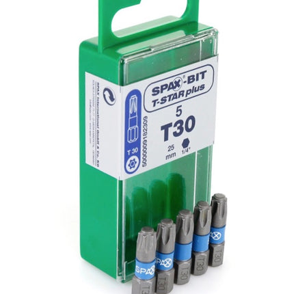 SPAX Set BIT T-STAR plus T30 - 6,4 x 25 mm, 5 Stk. ( 5000009182309 ) + HI.FORCE Tellerkopfschraube 6,0 x 160 mm 100 Stk. ( 0251010601605 )