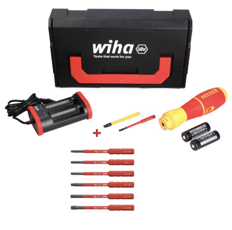 Destornillador eléctrico Wiha speedE II eléctrico 7 piezas + 2x SlimBit + batería + cargador + L-Boxx Mini + Juego de puntas slimBit electric VDE Torx set 6 piezas.