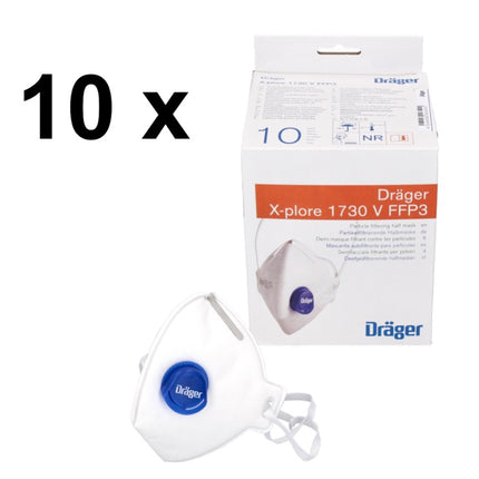 Dräger X-plore 1730 V FFP3 NR D Halbmaske 100 Stück ( 10x 3951088 ) FFP3 Partikelfiltrierend Universalgröße mit CoolMAX Ventil Atemschutzmaske
