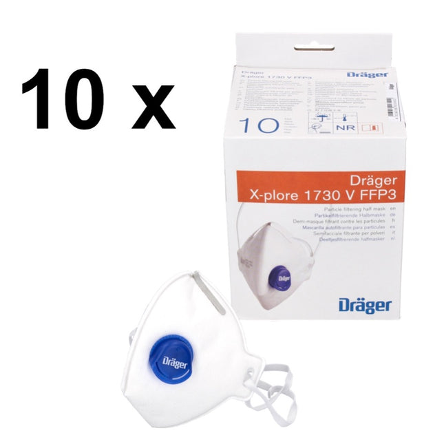 Dräger X-plore 1730 V FFP3 NR D Halbmaske 100 Stück ( 10x 3951088 ) FFP3 Partikelfiltrierend Universalgröße mit CoolMAX Ventil Atemschutzmaske