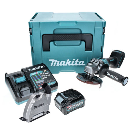 Amoladora angular a batería Makita GA 005 GD101 40 V máx. 125 mm sin escobillas XGT + 1x batería 2,5 Ah + cargador + campana de aspiración + Makpac