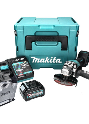 Amoladora angular a batería Makita GA 013 GD101 40 V máx. 125 mm sin escobillas XGT + 1x batería 2,5 Ah + cargador + campana de aspiración + Makpac