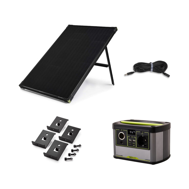 Goal Zero Yeti 200X Portable Power Station - 230 V 13 Ah + Boulder 100 Solarpanel 22 V 100 W 7 A + 9,1 m Verlängerungskabel + Boulder Montagekit